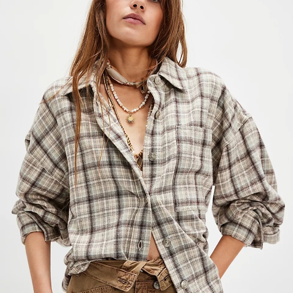 We The Free Ashley Plaid Shirt Ivory Combo